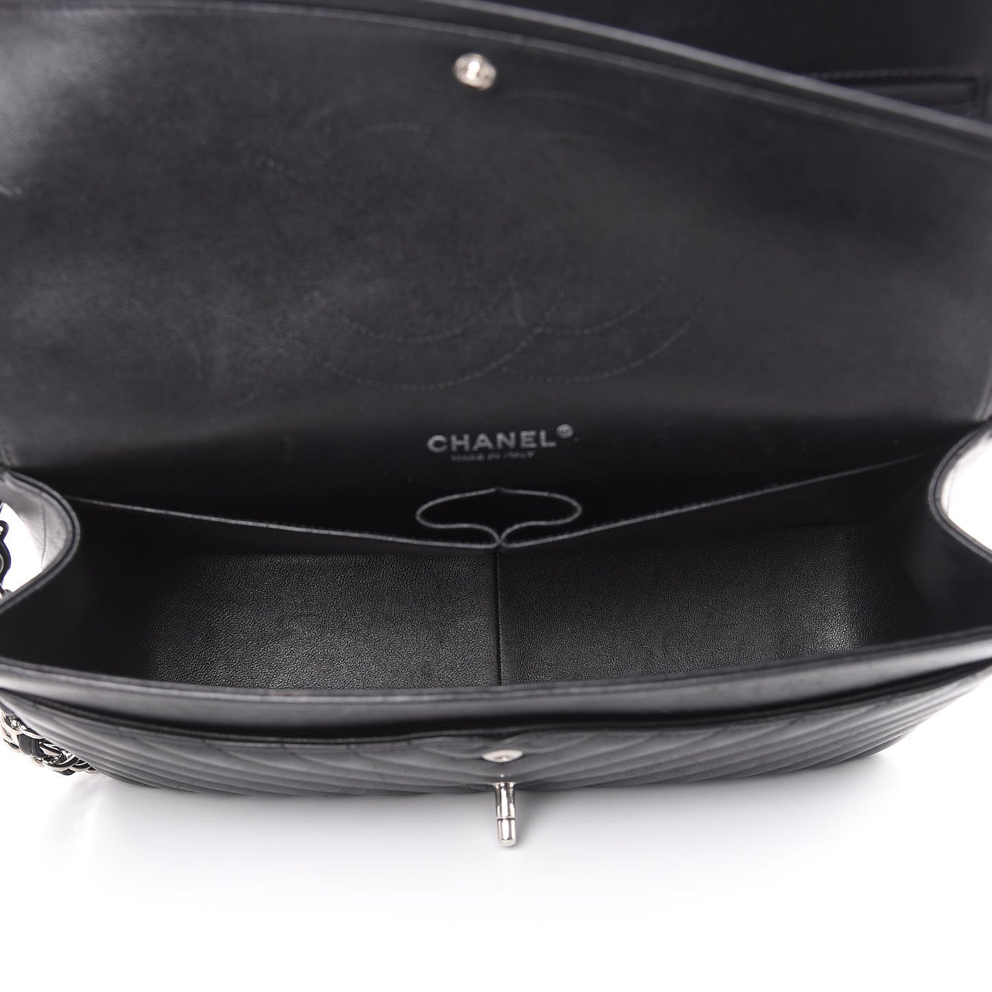 Lambskin Chevron Quilted Jumbo Double Flap Black