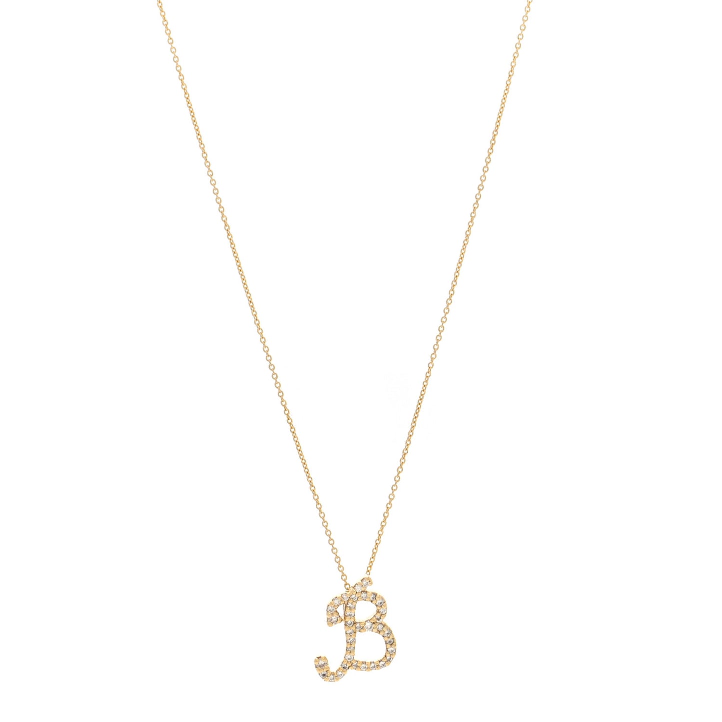 18K Yellow Gold Diamond Cursive Initial B Pendant Necklace