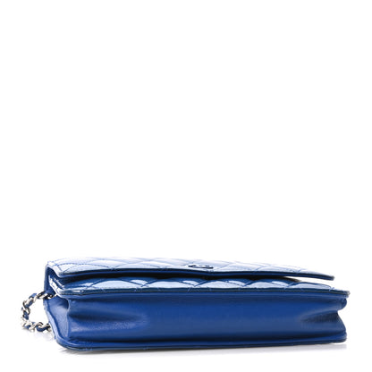 Chanel Patent Calfskin Quilted Wallet On Chain WOC Dark Blue 4 of 10