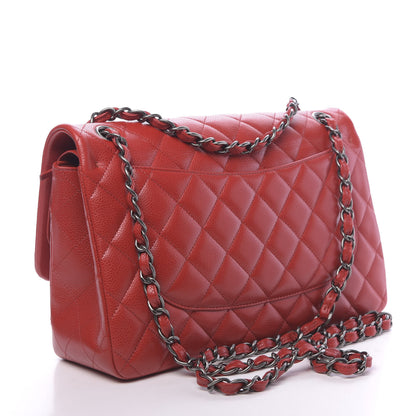 Chanel Caviar Quilted Jumbo Double Flap Red 3 of 11