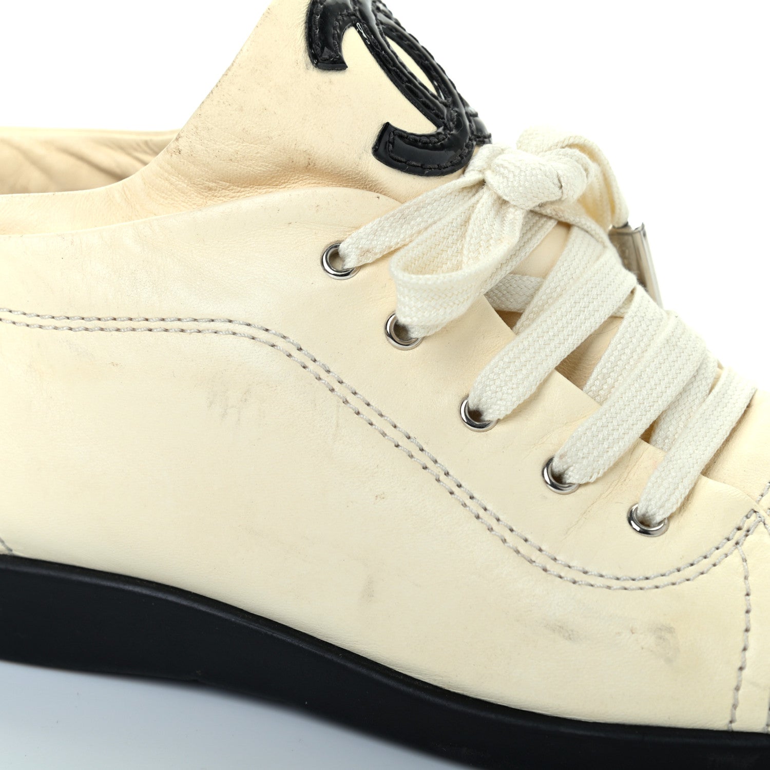 Chanel Lambskin Patent Calfskin CC Sneakers 39.5 White Black 9 of 10