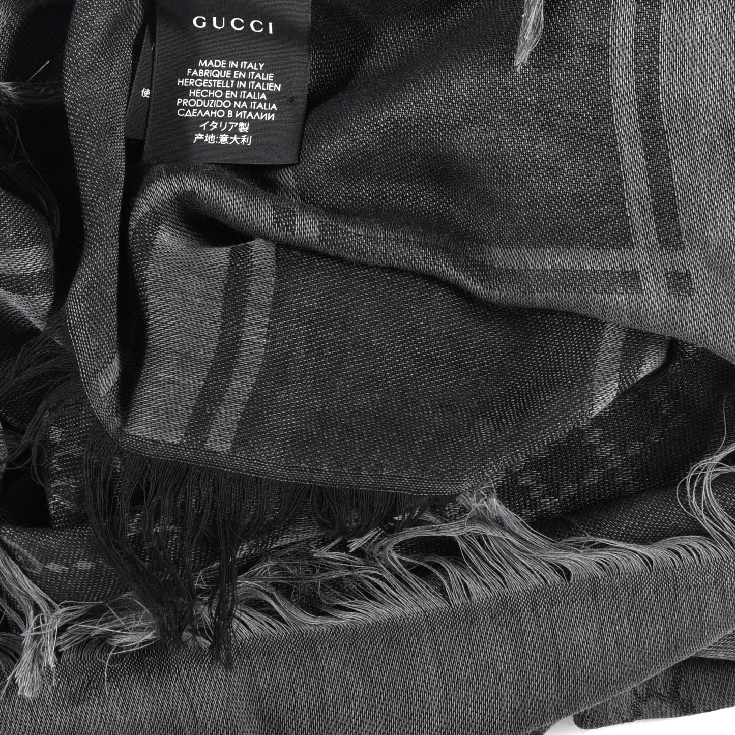 Wool Silk GG Monogram Diamante Plaid Surviee Shawl Graphite Black