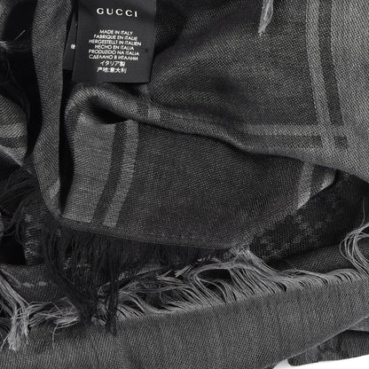 Gucci Wool Silk GG Monogram Diamante Plaid Surviee Shawl Graphite Black 3 of 3