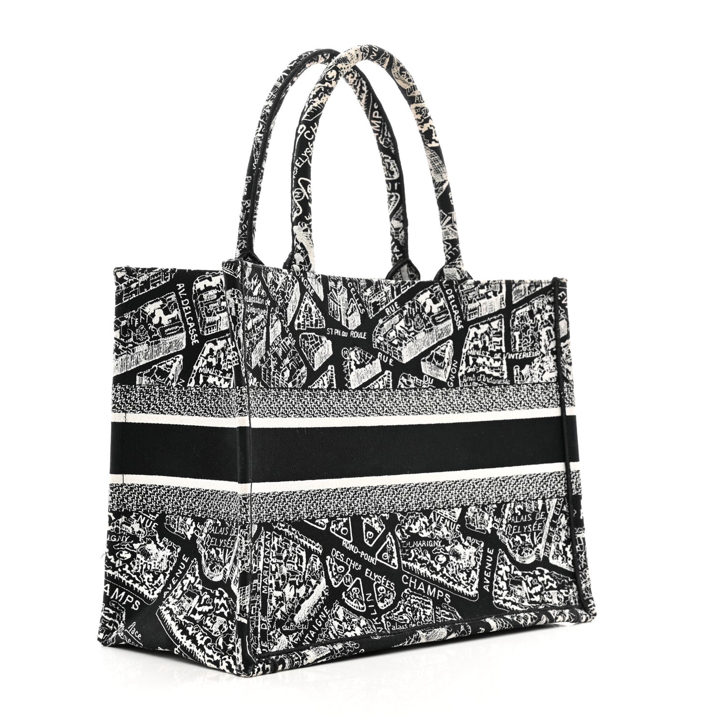 Canvas Embroidered Medium Plan De Paris Book Tote Black White