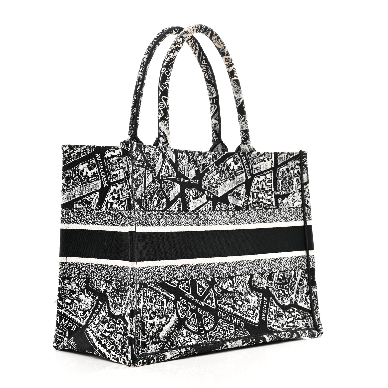 Christian Dior Canvas Embroidered Medium Plan De Paris Book Tote Black White 3 of 12