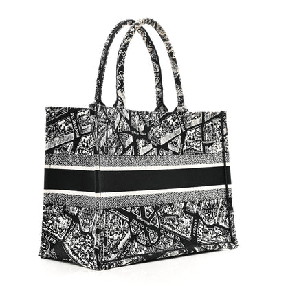 Christian Dior Canvas Embroidered Medium Plan De Paris Book Tote Black White 3 of 12