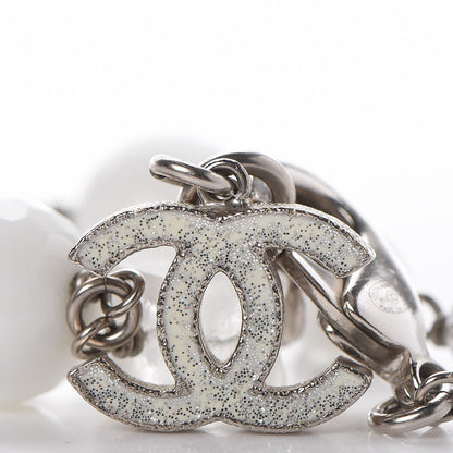 Chanel Crystal Beaded CC Bracelet White Silver 4 of 5