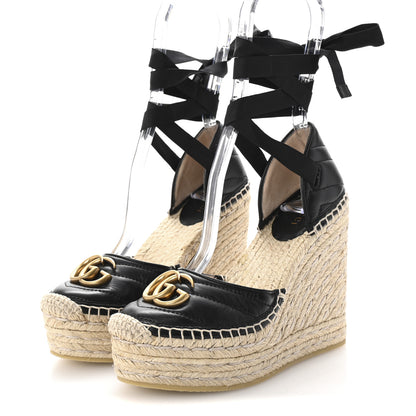 Gucci Nappa Matelasse GG Marmont Ankle Wrap Platform 35/120mm Espadrille Wedges 35 Black 4 of 11