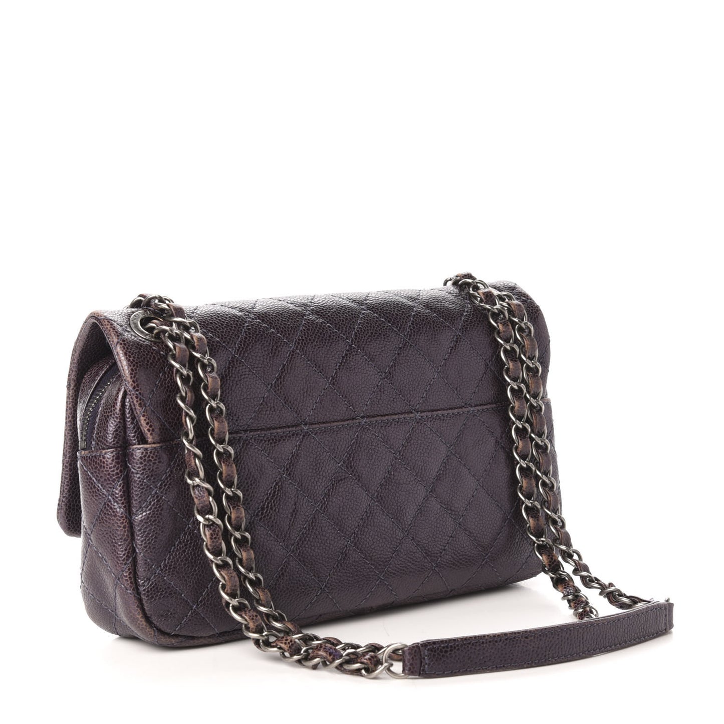 Iridescent Caviar Quilted Small Chic Flap Dark Purple