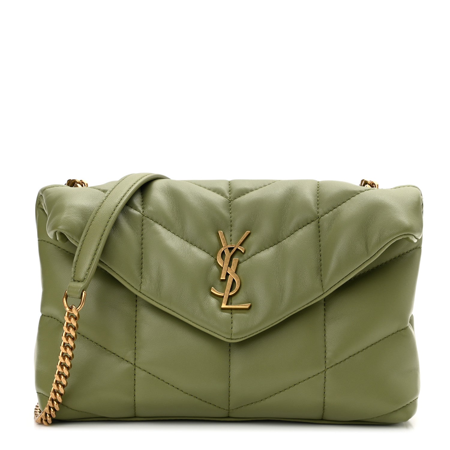 Saint Laurent Lambskin Quilted Toy Loulou Puffer Monogram Chain Satchel Light Pistache 1 of 12
