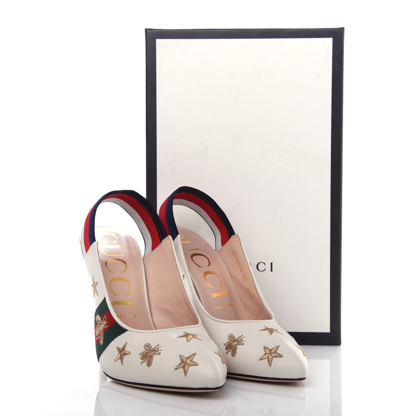 Malaga Kid Web Bee Star Embroidered Sylvie High Heel Slingback Pumps 40 White