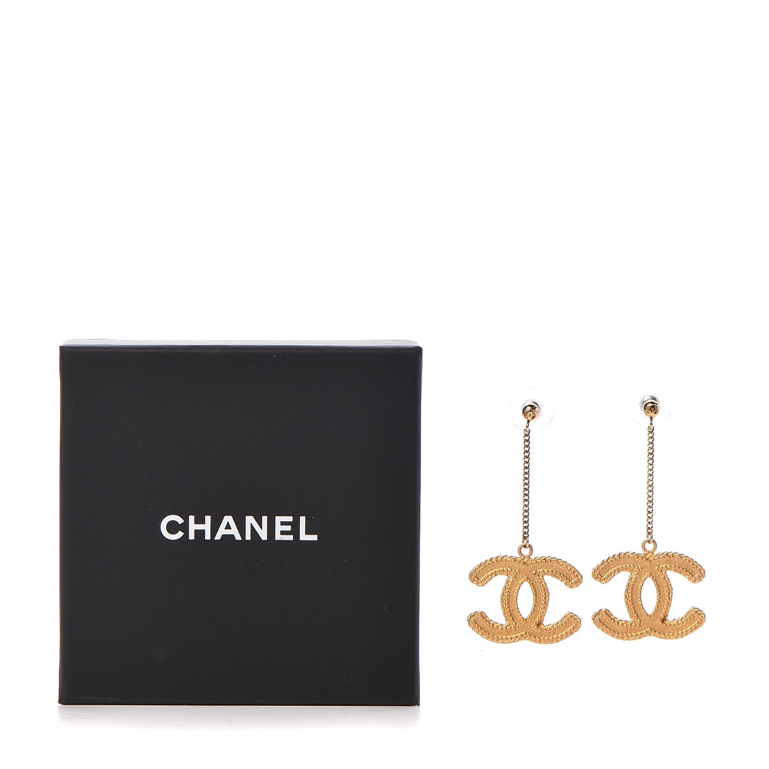 Chanel CC Drop Earrings Matte Gold 5 of 5