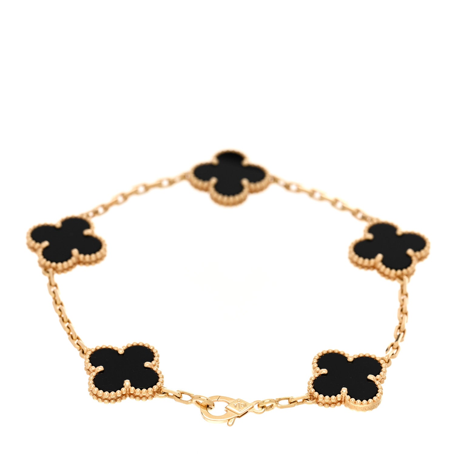Van Cleef & Arpels 18K Yellow Gold Black Onyx 5 Motifs Vintage Alhambra Bracelet 2 of 4