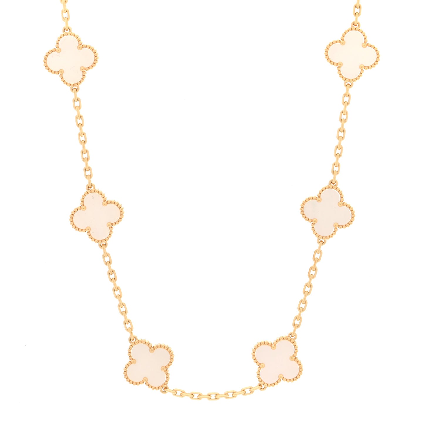 18K Yellow Gold Mother of Pearl 10 Motifs Vintage Alhambra Necklace