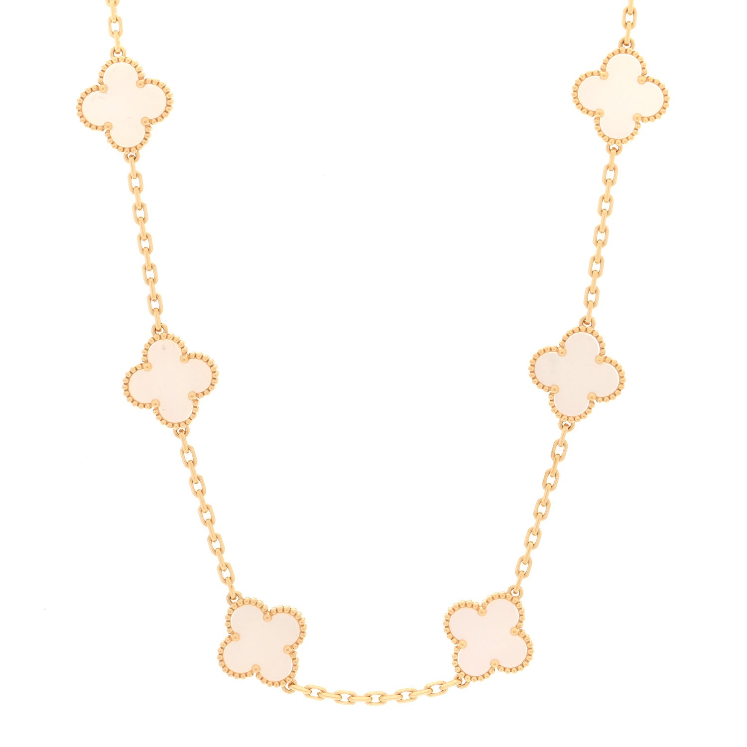 Van Cleef & Arpels 18K Yellow Gold Mother of Pearl 10 Motifs Vintage Alhambra Necklace 1 of 4