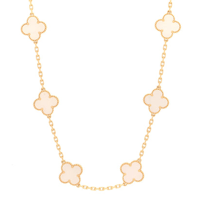 Van Cleef & Arpels 18K Yellow Gold Mother of Pearl 10 Motifs Vintage Alhambra Necklace 1 of 4