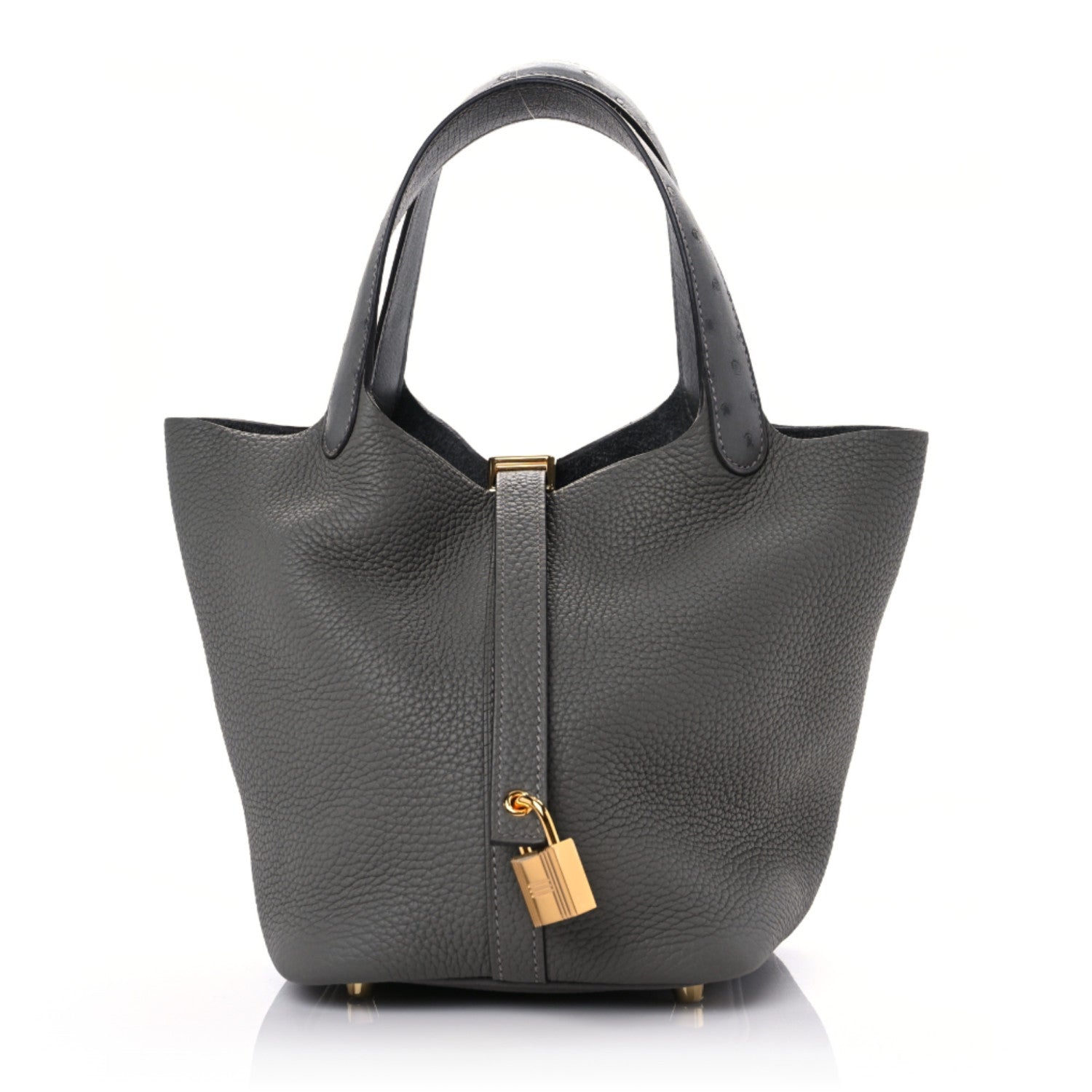 Hermes Taurillon Clemence Ostrich Touch Picotin Lock 18 PM Gris Meyer 1 of 8
