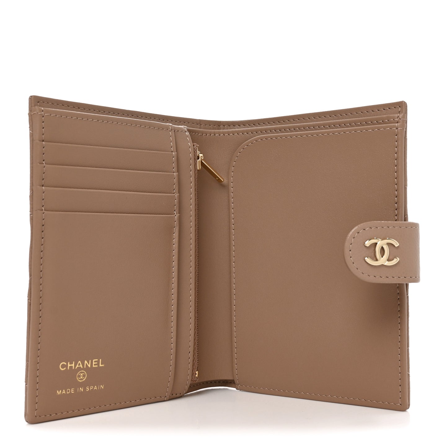 Caviar Quilted Passport Holder Dark Beige