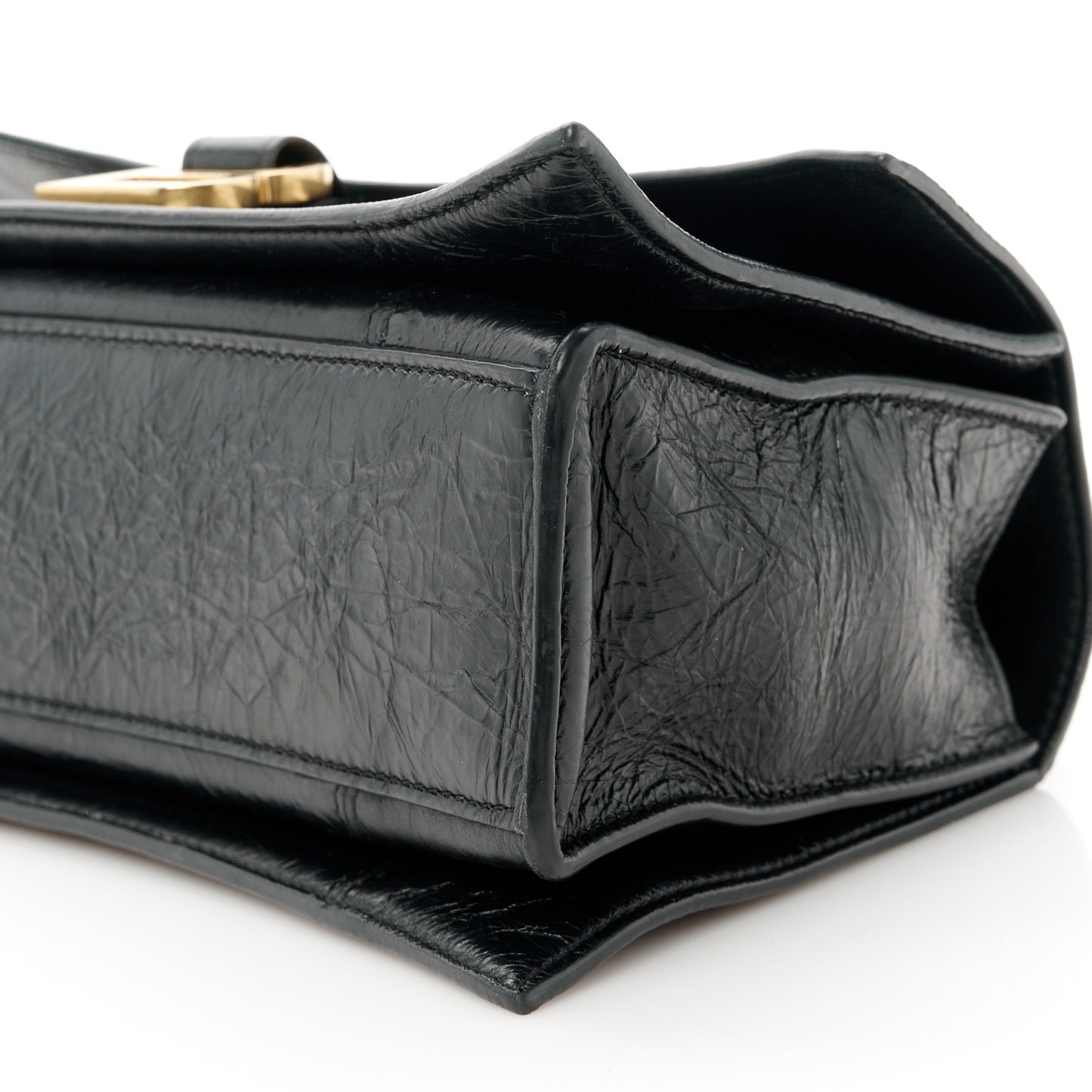 Crushed Calfskin Quilted Aged Gold Hardware Small Crush Chain Bag Black