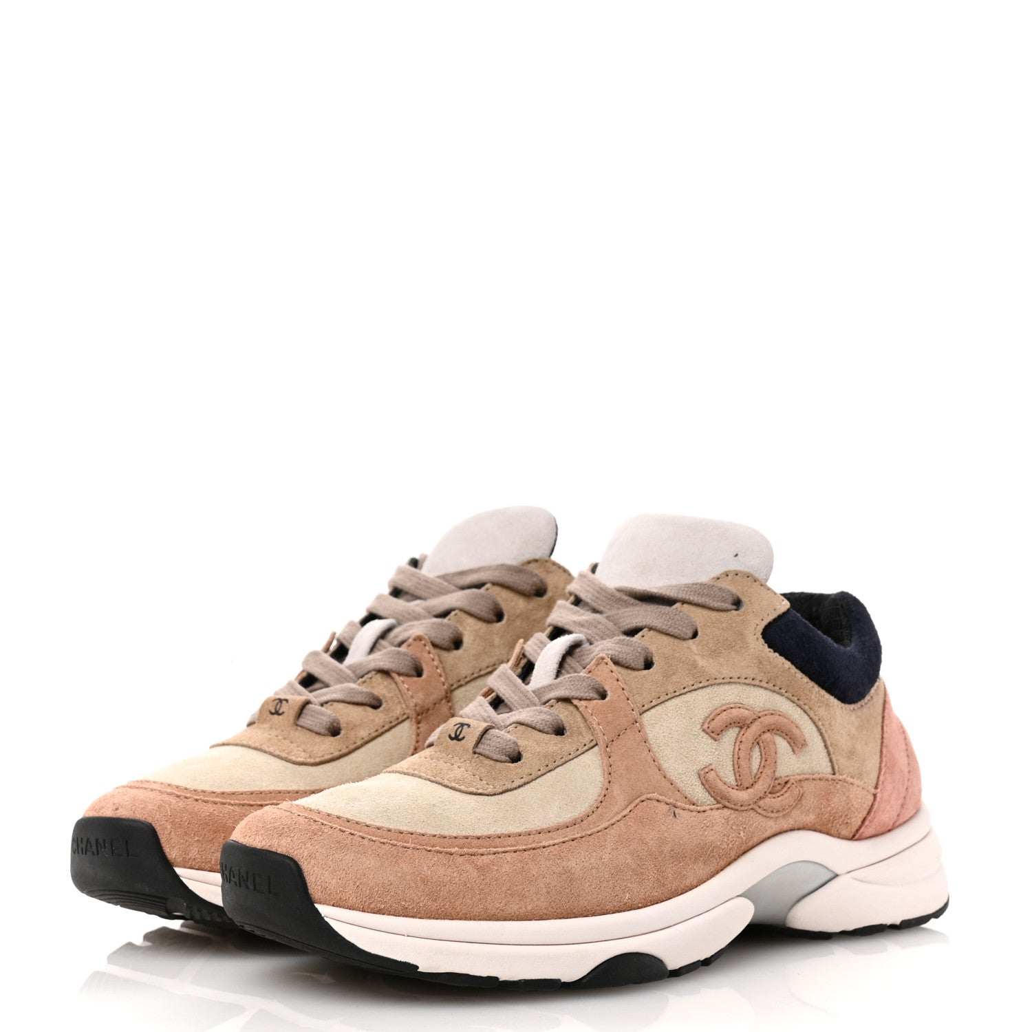 Chanel Suede Calfskin CC Sneakers 36.5 Brown Beige 4 of 10