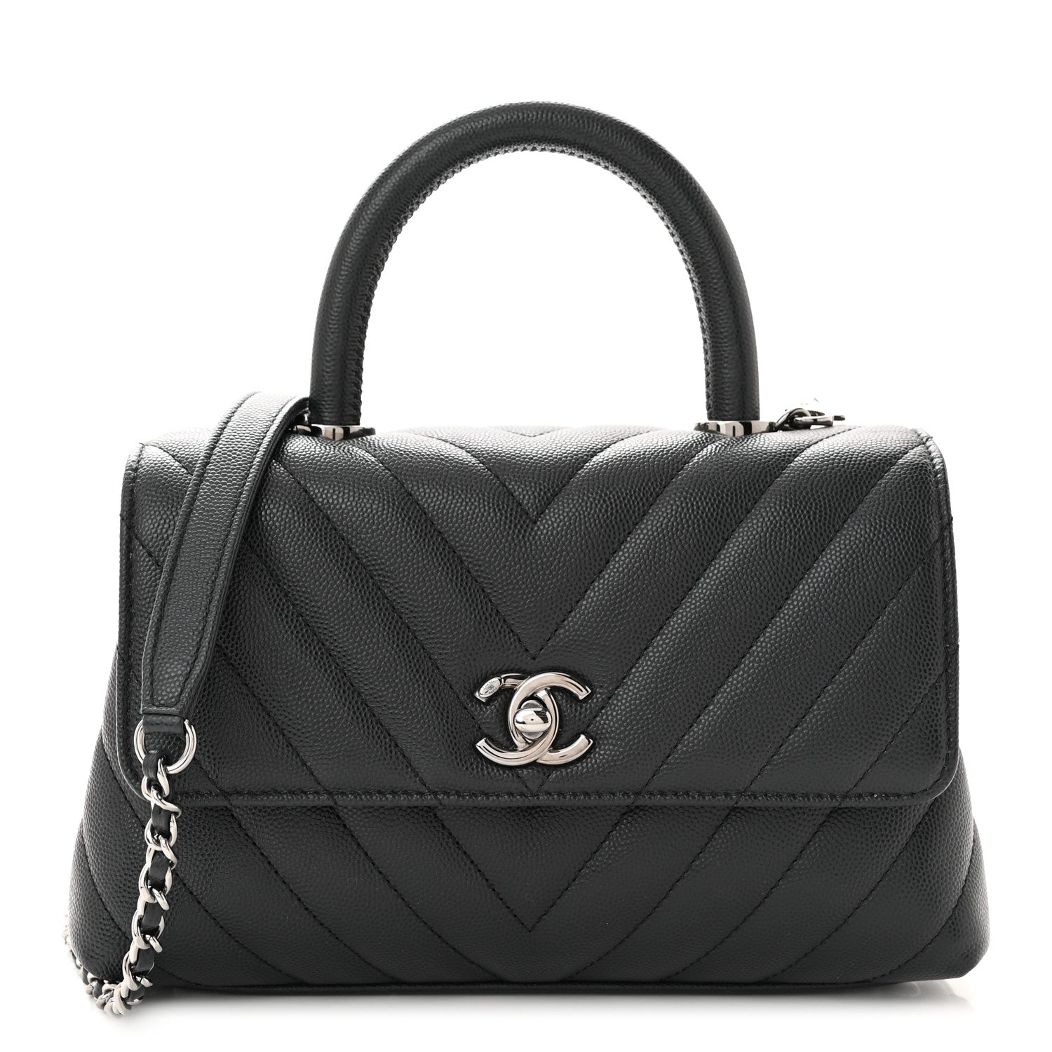 Chanel Caviar Chevron Quilted Mini Coco Handle Flap Dark Grey 1 of 10
