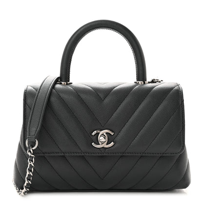 Chanel Caviar Chevron Quilted Mini Coco Handle Flap Dark Grey 1 of 10