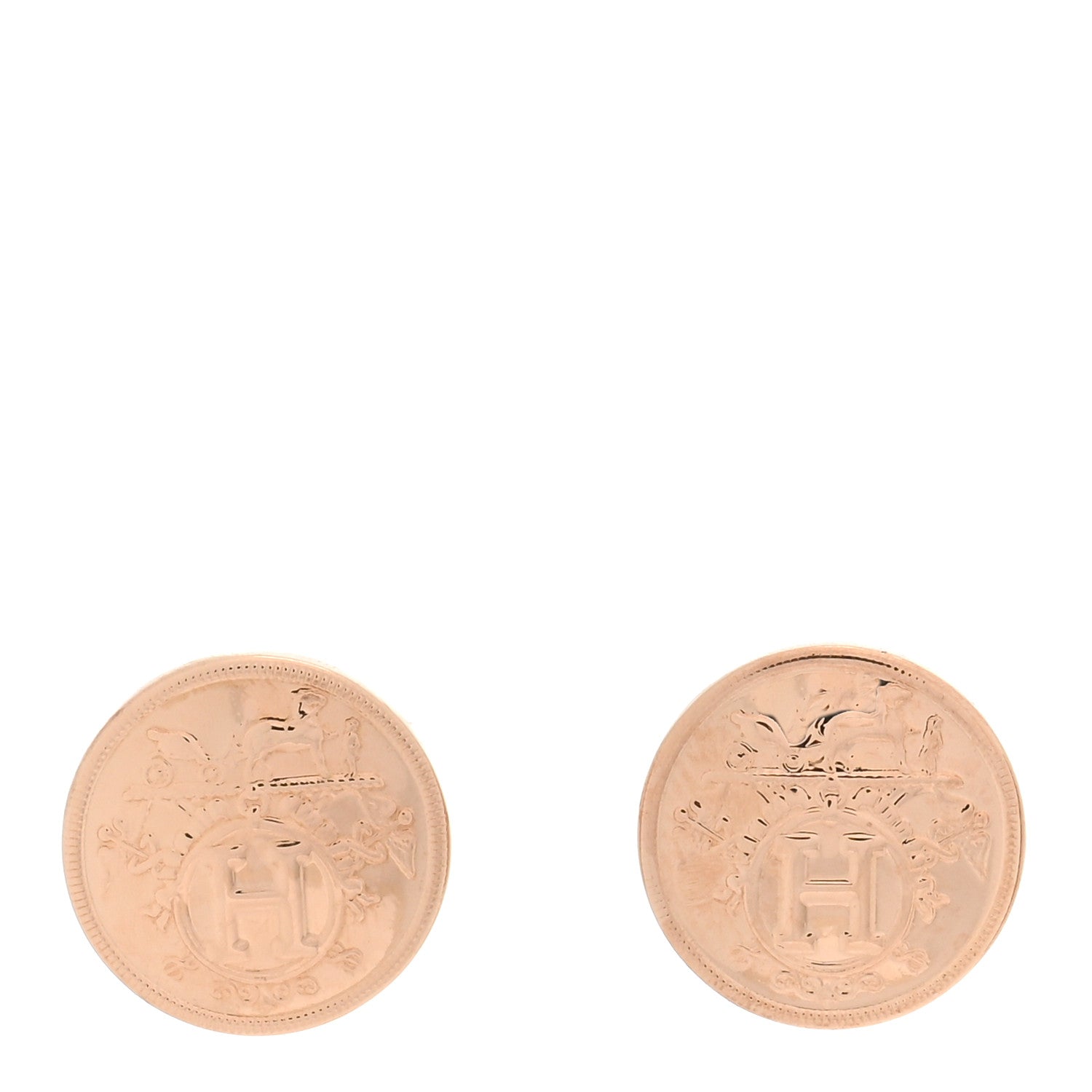 Hermes 18K Rose Gold TPM Ex-Libris Stud Earrings 1 of 5
