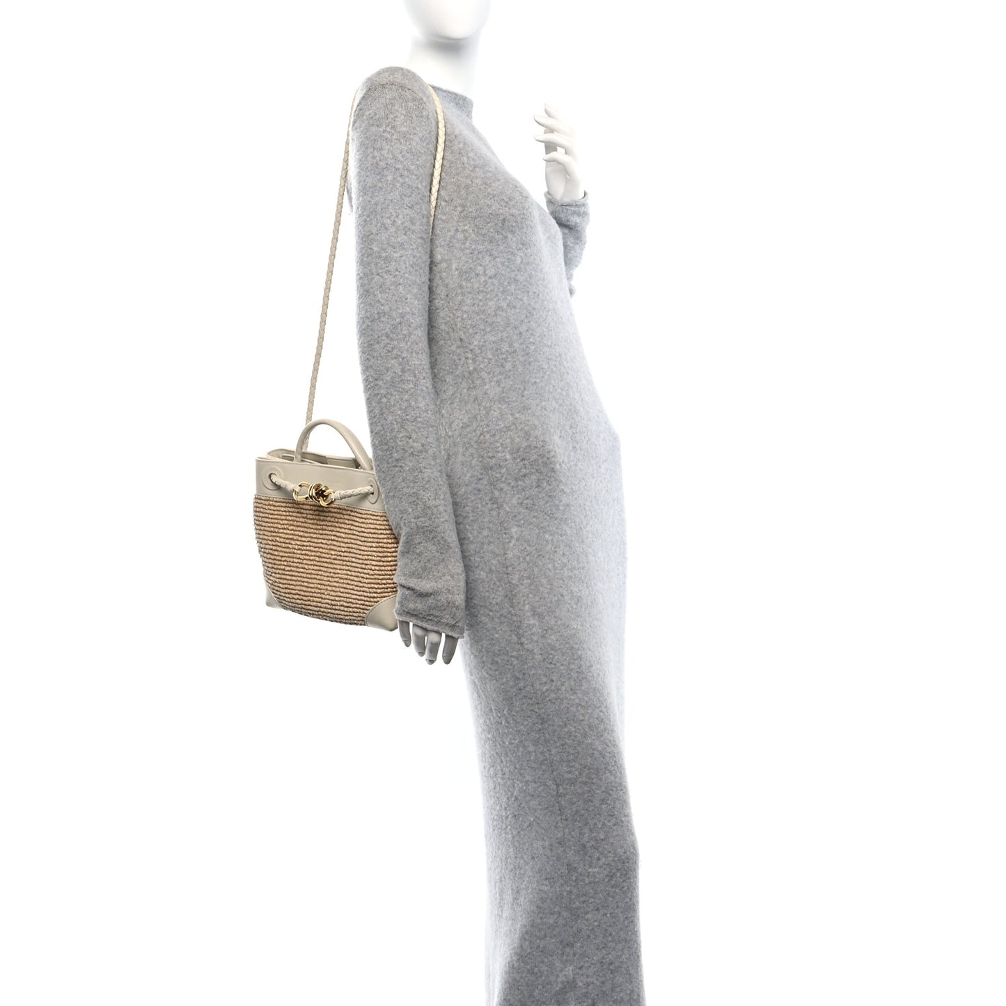 Raffia Lambskin Torchon Small Andiamo Shoulder Bag Sea Salt Natural