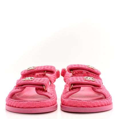 Chanel Knit Fabric Velcro Dad Sandals 39 Pink 2 of 11