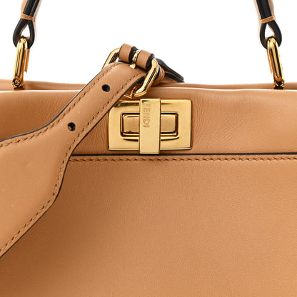 Fendi Vitello Seta Canvas FF Embroidered Mini Peekaboo Iconic Satchel Miele Scuro Poudre 9 of 11