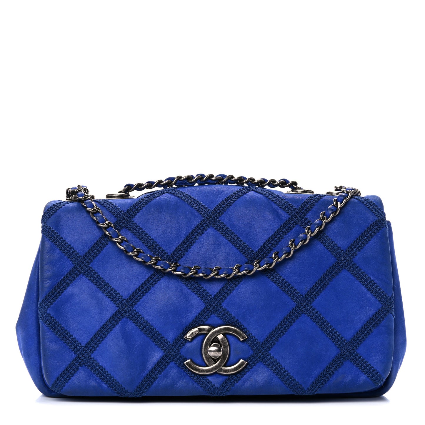 Suede Diamond Embellished Medium Single Flap Blue