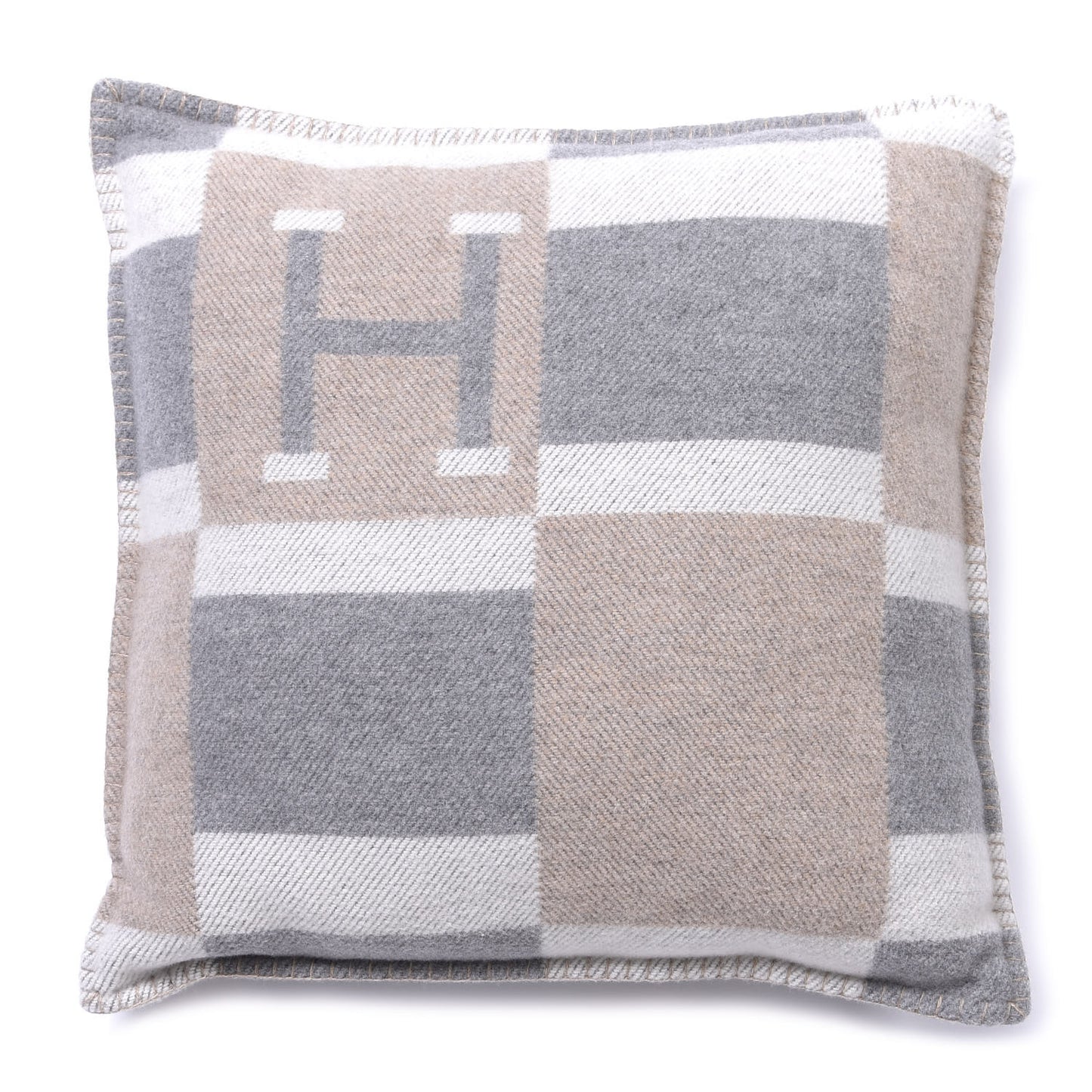 Wool Cashmere Avalon Bayadere Pillow PM Galet Ecru