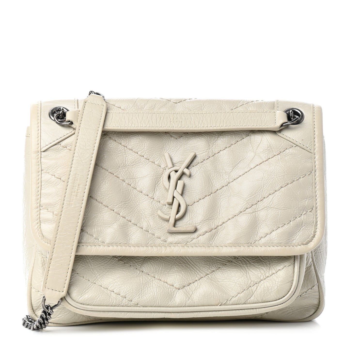 Crinkled Calfskin Matelasse Monogram Baby Niki Chain Satchel Crema Soft