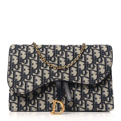 Christian Dior Oblique Saddle Chain Pouch Blue 1 of 8