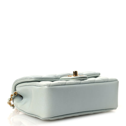 Chanel Shiny Lambskin Quilted Pearl Twist Mini Square Flap Light Blue 3 of 9
