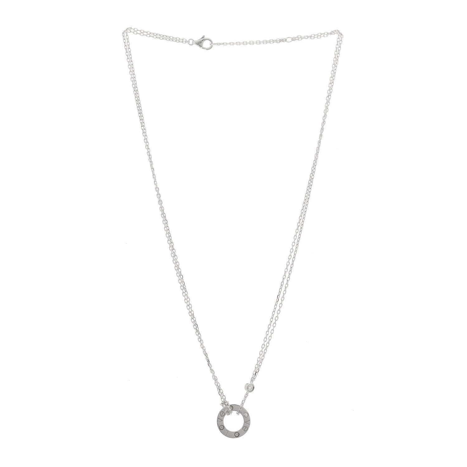 Cartier 18K White Gold 2 Diamond LOVE Necklace 3 of 5