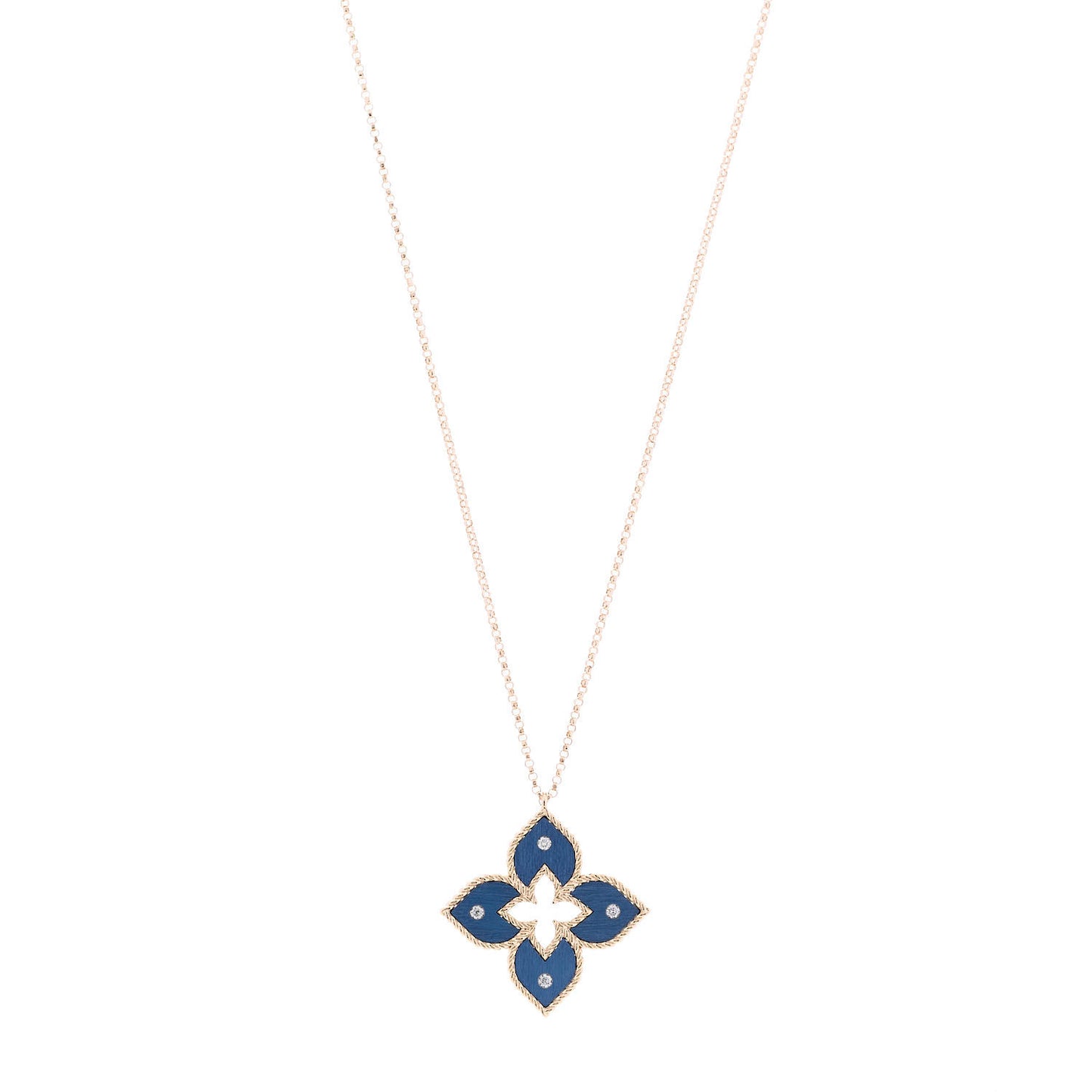 18K Rose Gold Diamond Blue Titanium Small Venetian Princess Flower Pendant Necklace