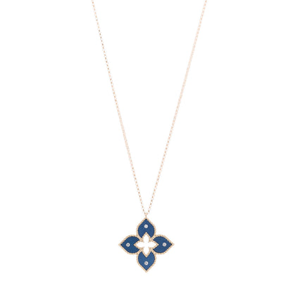Roberto Coin 18K Rose Gold Diamond Blue Titanium Small Venetian Princess Flower Pendant Necklace 1 of 6
