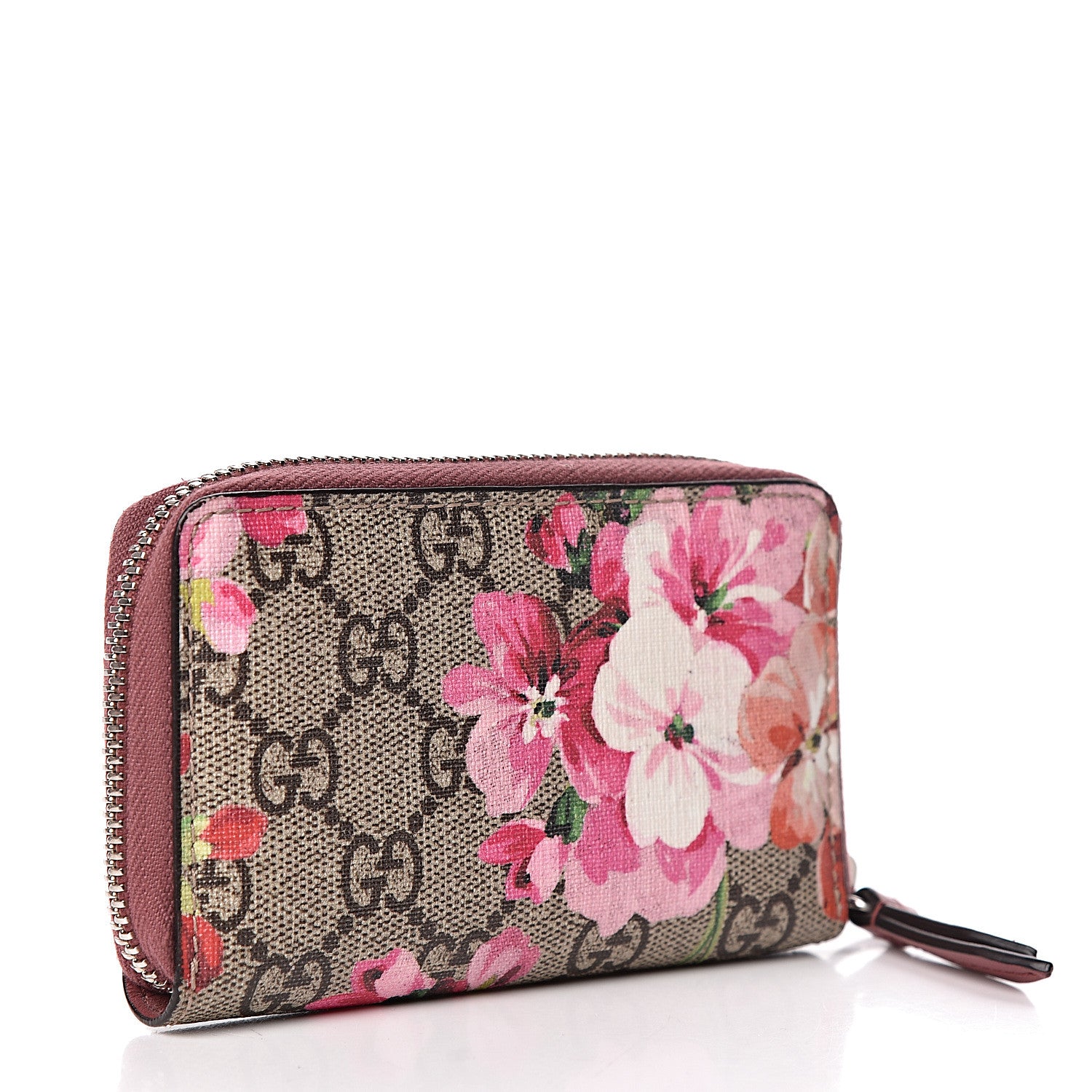Gucci GG Supreme Monogram Blooms Zip Around Card Case Wallet Beige Multicolor Dry Rose 3 of 7