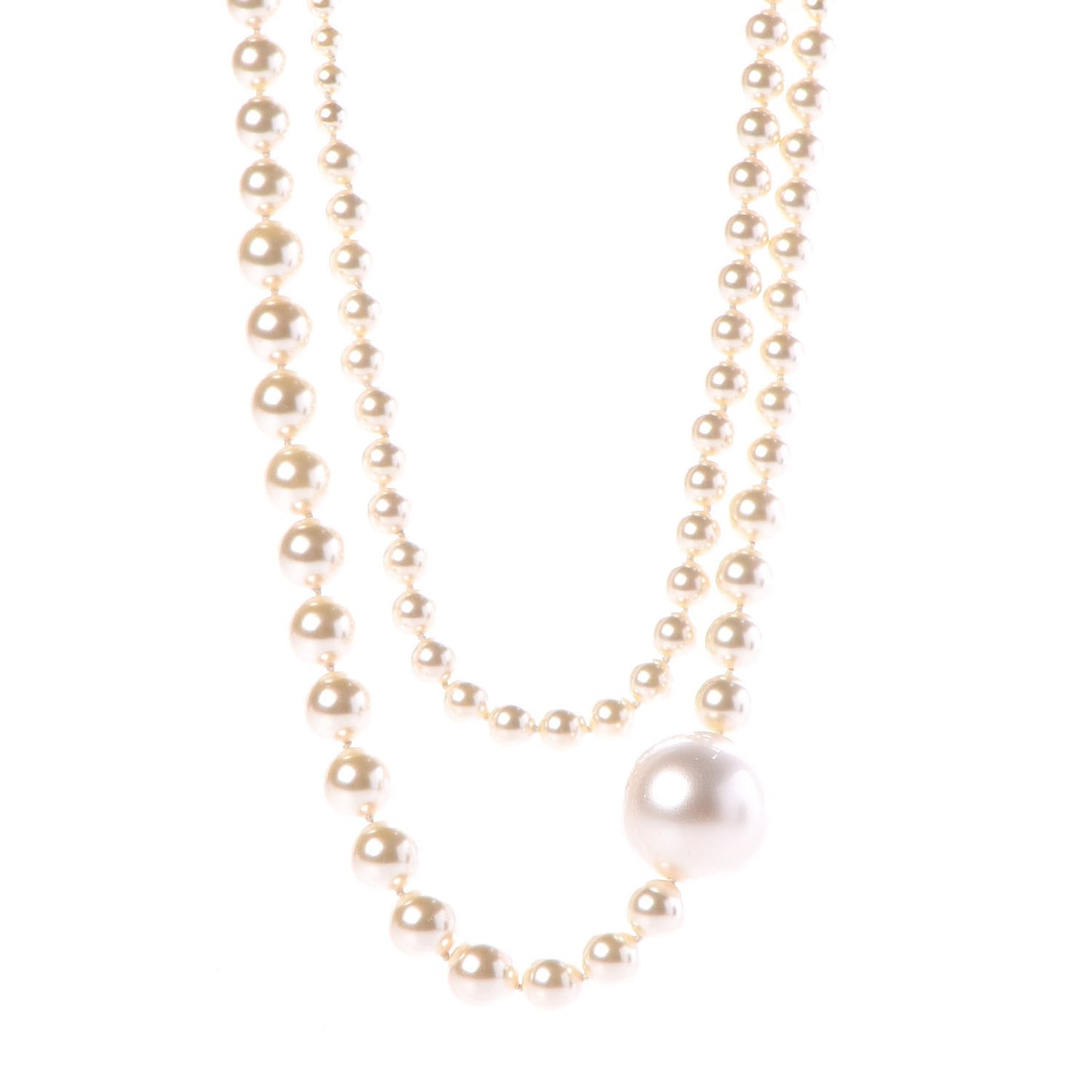 Graduated Pearl CC Long Necklace Light Gold