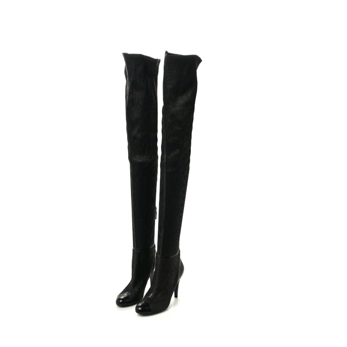 Calfskin Embossed Snakeskin Cap Toe CC Over The Knee Boots 39 Black