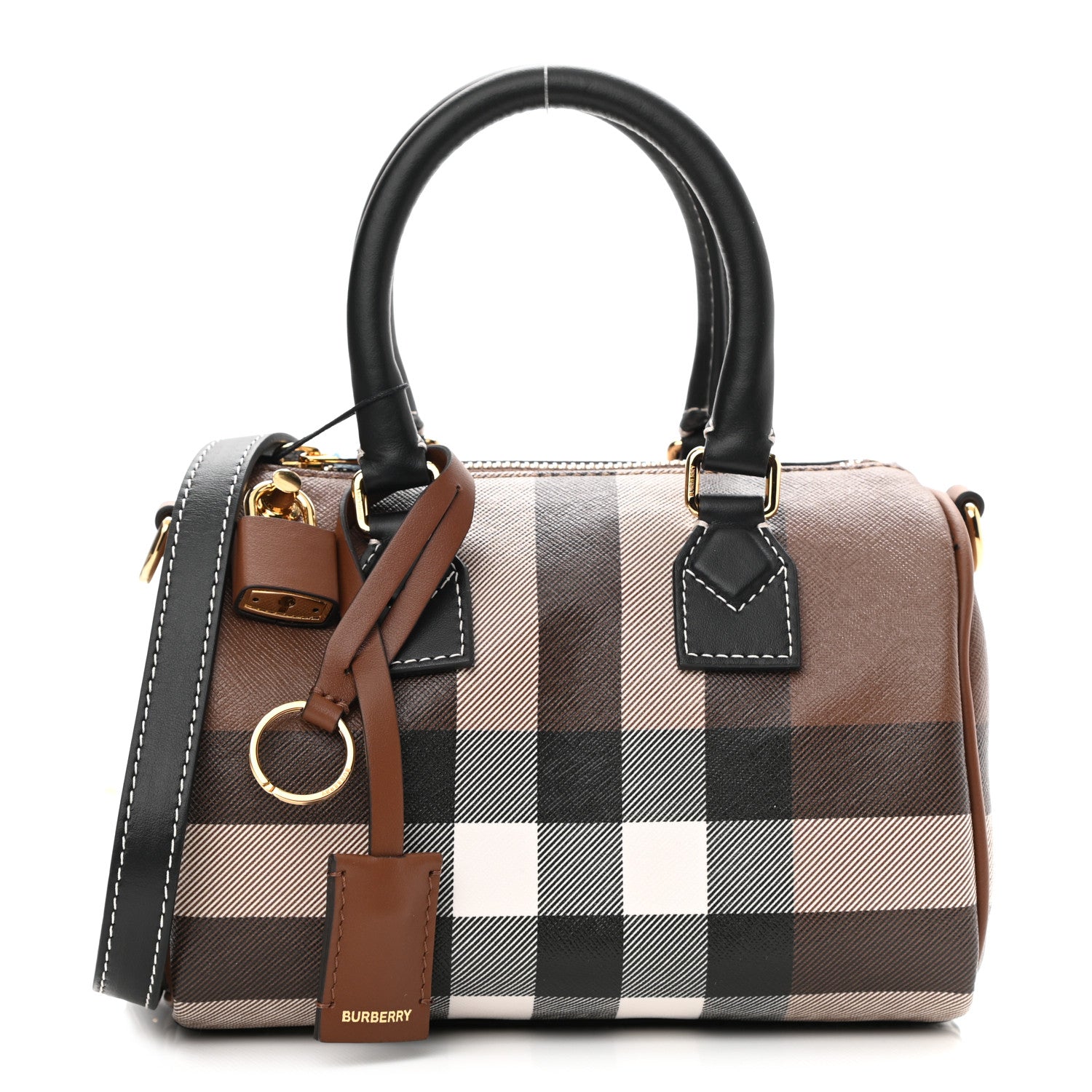 Burberry E-canvas Check Mini Bowling Bag Dark Birch Brown 1 of 8