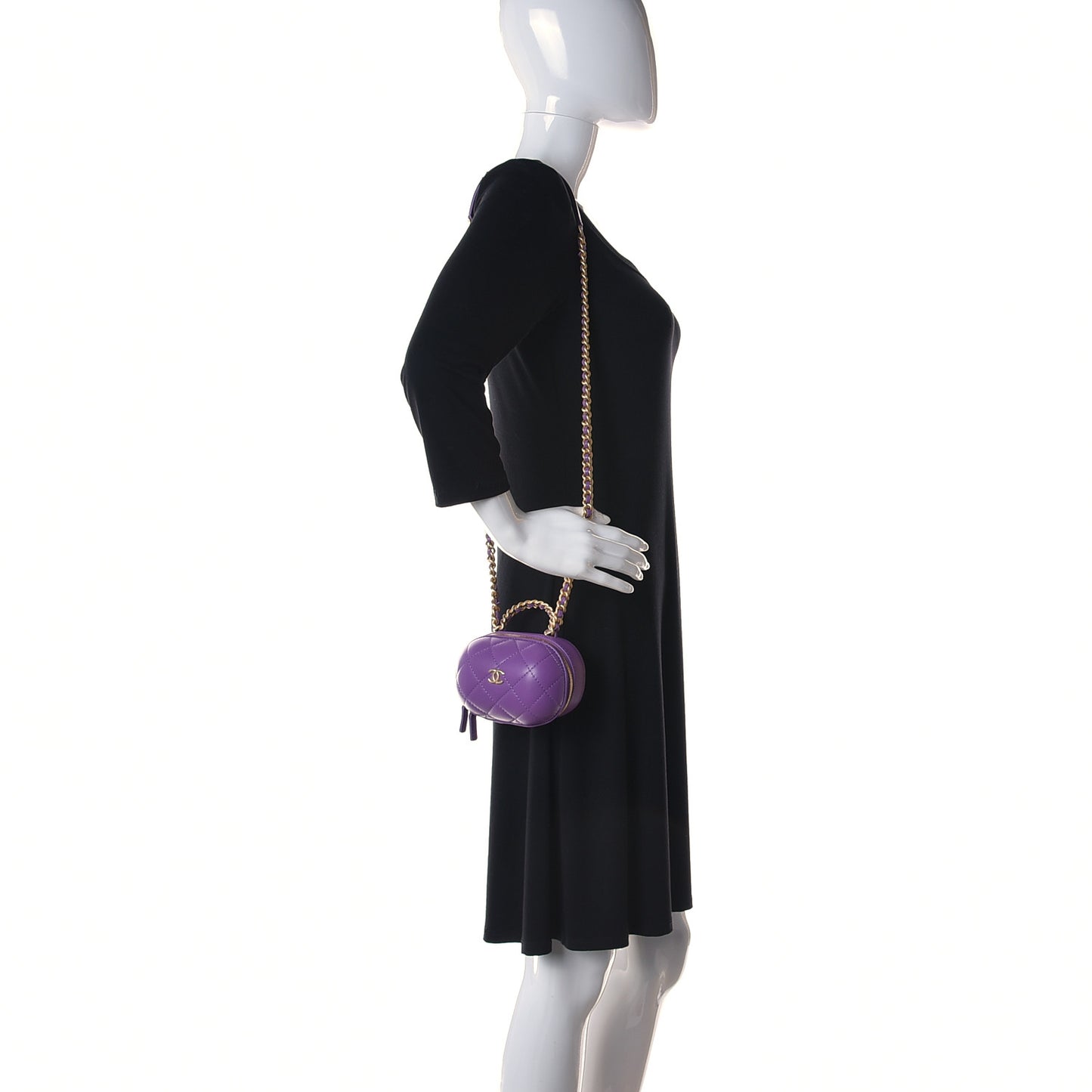 Lambskin Quilted CC Bubble Vanity Case With Chain Purple