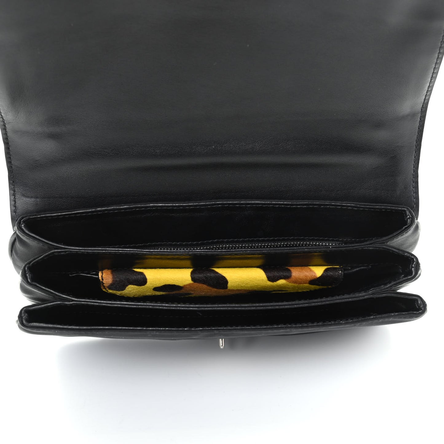 Nylon Calf Hair Leopard Print Crossbody Bag Black Sole