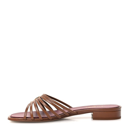 Chanel Goatskin Caged CC Slide Sandals 37.5 Light Brown 1 of 9