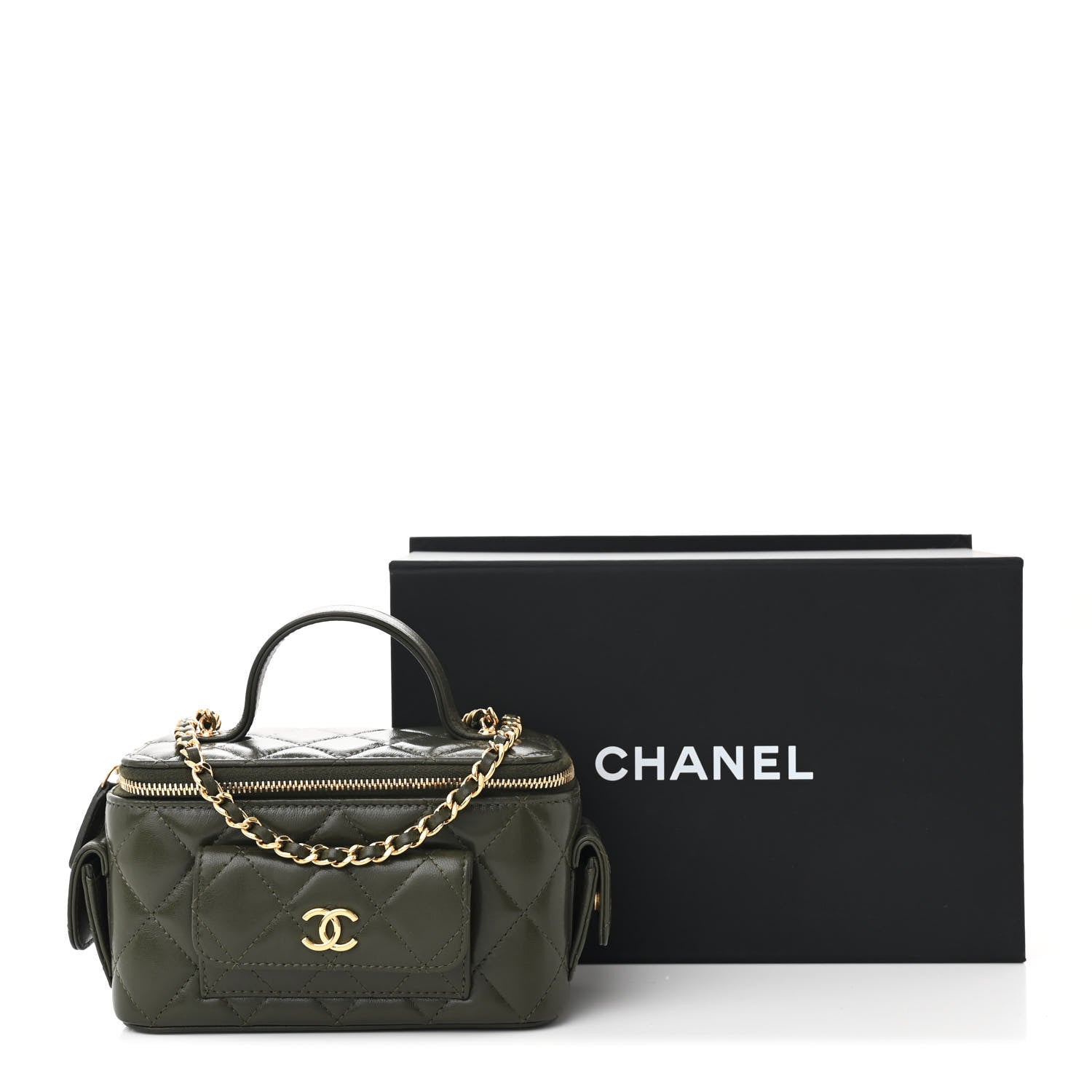Chanel Lambskin Quilted Polly Pocket East West Top Vanity With Chain Khaki 11 of 11