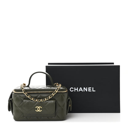 Chanel Lambskin Quilted Polly Pocket East West Top Vanity With Chain Khaki 11 of 11