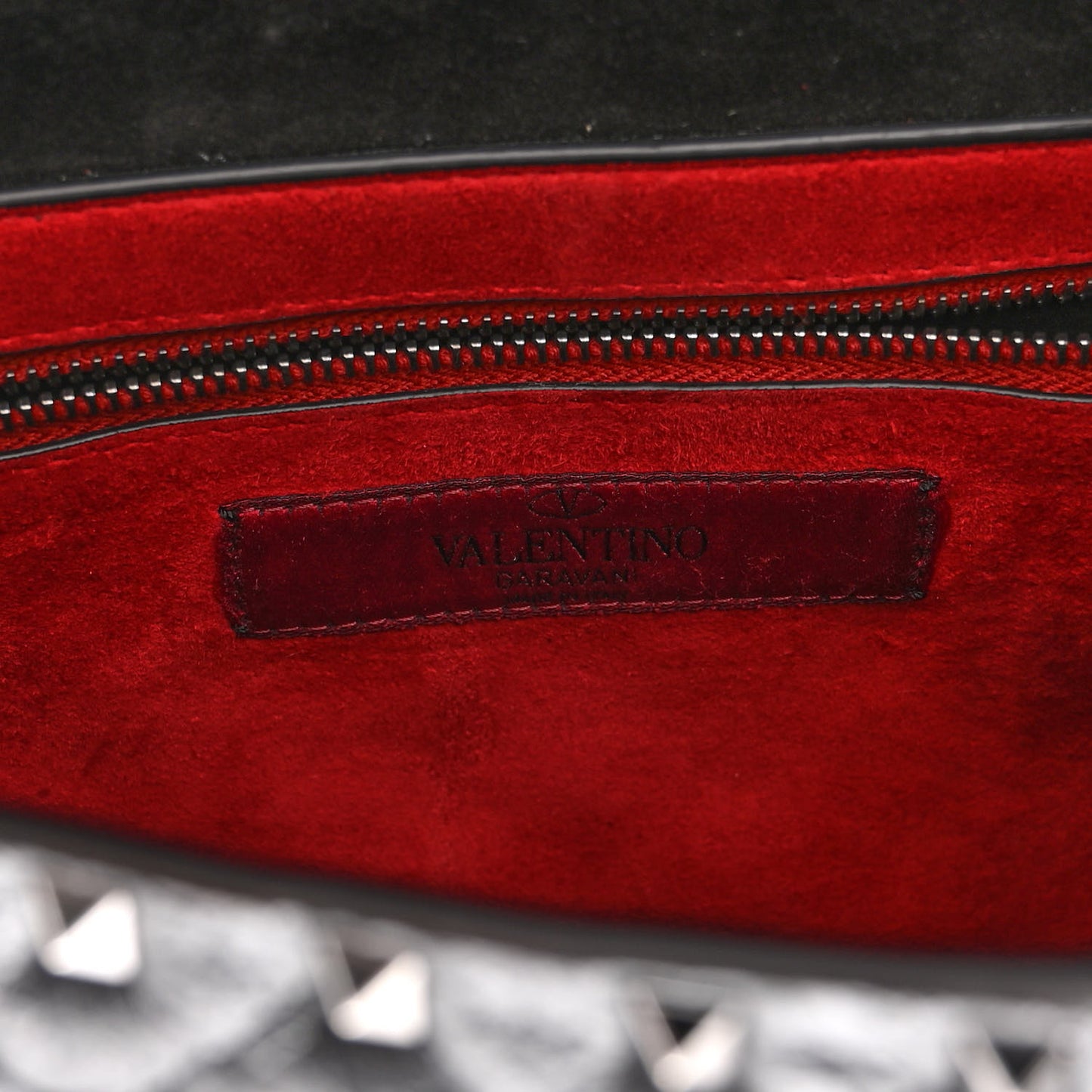 Craquele Nappa Large Rockstud Spike Shoulder Bag Black