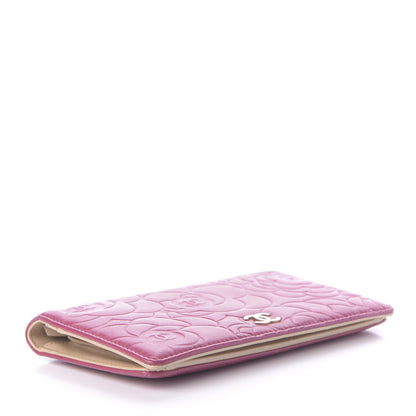 Chanel Lambskin Camellia Embossed Yen Wallet Fuchsia 4 of 11