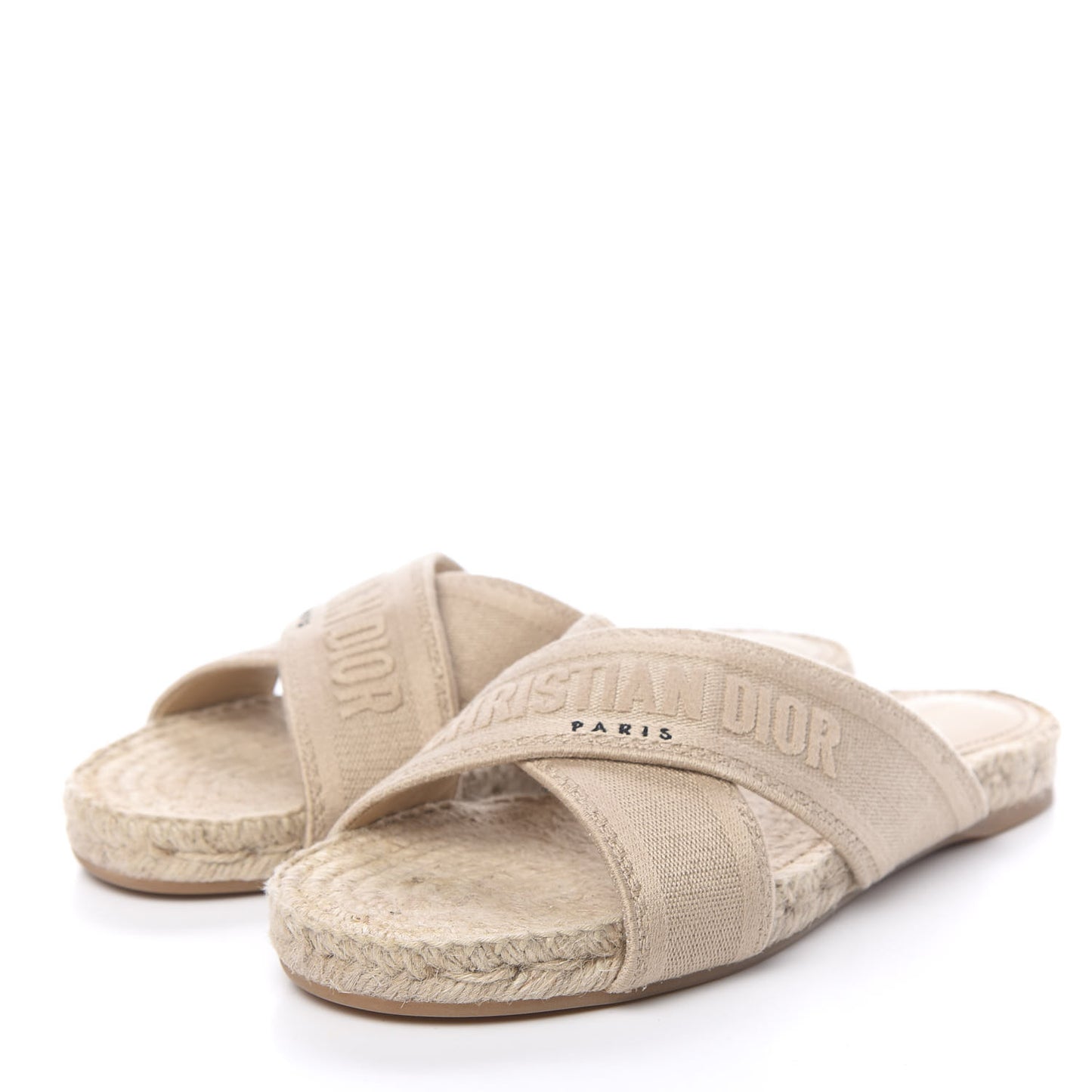 Canvas Embroidered Granville Espadrille Crisscross Flat Slide Sandals 38 Creame